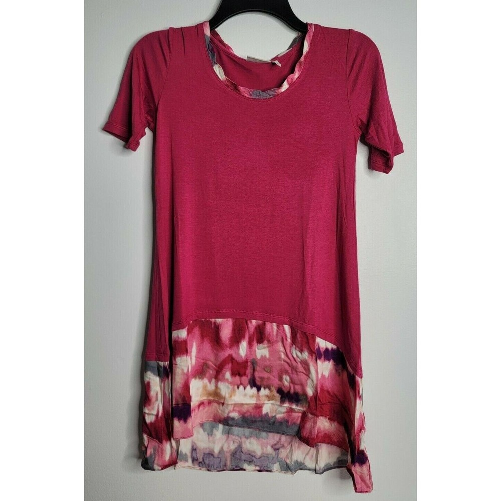 LOGO Lori Goldstein‎ Pink Top XXS Short Sleeve Tunic Shirt Blouse Tie Dye Bottom